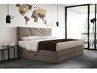 TRADA Lit adulte 140x200 cm VERDELUX - avec rangement, matelas ressorts ensachés et surmatelas - tissu velours - beige
