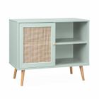SWEEEK Meuble de rangement en cannage 80x39x65.8cm Bohème - Vert céladon- 2 niveaux - 1 porte - pieds scandinaves. buffet bas