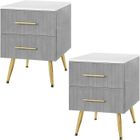 WOLTU Lot de 2 Table de Chevet, Livré monté, Commode de Rangement avec 2 Tiroirs en Velours, 40x41x52.50cm, Gris W0ETT0071-2