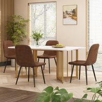 Table de Salle à Manger - Table de Salon Moderne - Rectangulaire - Pieds de Support en V -140x80x75cm - Blanc+Or