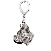 Porte-clés chien Art-Dog Porte-clés mignon Great Dane Cropped - Grand Danois Cropped, argent avec serrure de 2,5 cm, 5,5x4,4x8,6cm