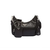 PRADA Prada 23 nouveau sac à bandoulière en cuir noir pour femme finition argentée avec ouverture à glissière 1BH204 18*6.5*22