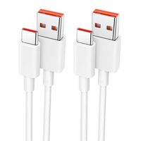 2 Câble USB-C Charge Rapide 6A pour Xiaomi 12T, 12T Pro, Xiaomi 12, 12X, 12 Pro, 12 Lite - 1 Mètre Blanc