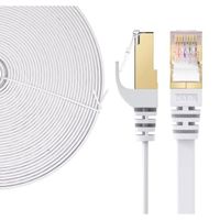 Elfcam® - Câble Réseau Ethernet RJ45, Cat 7 STP 100% Cuivre, Câble Plat, 32 AWG, Blanc (1M)