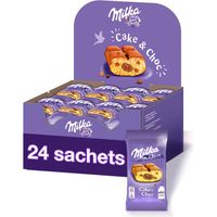 Milka Cake and Choc - Présentoir de 24 sachets - Gâteau Moelleux Fourré au Chocolat au Lait - Format idéal goûter ou fêtes