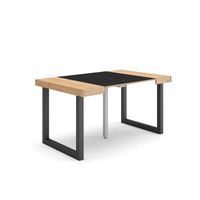 Skraut Home - Table console extensible - Chêne et noir - Pour 6 personnes - Pieds bois massif