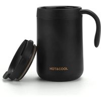 Tasse à Café 500 ML - Mug Isotherme Étanche en acier inoxydable avec sous - pour café Chaud et Froid, Lait et thé (noir)