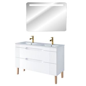 SALLE DE BAIN COMPLETE Ensembles salle de bain - Meuble vasque à encastrer 120 cm à poser + miroir LED Oceanie White