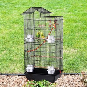 VOLIÈRE - CAGE OISEAU Cage oiseaux Métal Noir pour Perruche Perroquet Canari Calopsitte Conure Pinson