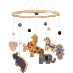 MOBILE Mobile bébé Forêt animaux, en bois bébé mobile lit bébé jouet boule de laine girafe lion éléphant