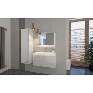 SALLE DE BAIN COMPLETE Ensemble meubles de salle de bain collection BIRD, coloris blanc mat et brillant avec une colonne et vasque 80cm