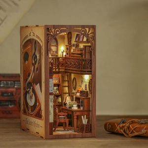 Kit de bricolage de livre de coin insérer une bibliothèque support de livre  3d puzzle en bois de bricolage miniature maison en bois serre-livres Nook