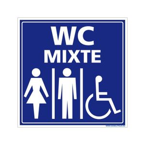 WC - TOILETTES Panneau Information avec signalétique WC MIXTE femme, homme, PMRPlastique PVC 1,5 mm250 x 250 mm 250 x 250 mm Plastique PVC 1,5 Mm