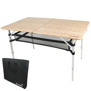 TABLE DE CAMPING Table de Camping Pliante en Bambou et Aluminium Skandika Tolja -Filet de Rangement, 120x70 cm - Hauteur réglable - Robuste