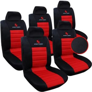 Housses de siège, de ceinture de sécurité, de volant et de tapis avant  sport AutoTrends, rouge et noir