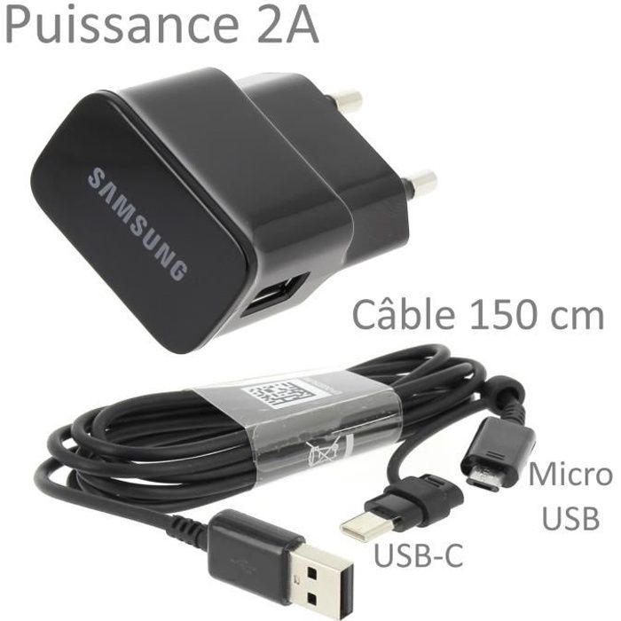 Chargeur Rapide Adaptatif OEM pour Samsung Galaxy S9 15 W avec Données USB  Type-C Certifiées et Câble de Chargement. (Noir / Câble de 4 Pieds) 