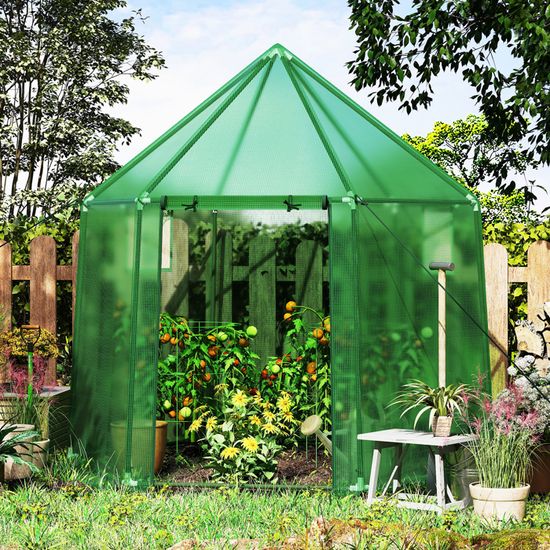 Serre De Jardin Extérieure COSTWAY - 4 Niveaux, 8 étagères, Dimensions 139x144x195 Cm - Couverture PVC, Cadre Métal, Porte Zippée - Pour Plantes, Semis, Légumes