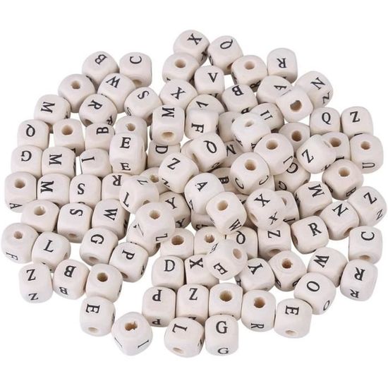 Perles En Bois Lettres 12 Mm - 104 Pièces Carrées Pour Bracelet, Collier, Porte-clés - DIY Créatif, Enfants, Décoration