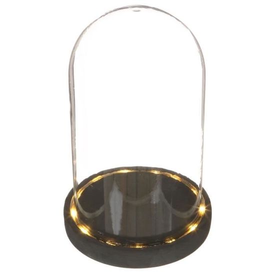 Cloche En Verre Avec Socle En Bois Noir - 19,5 Cm De Hauteur, Diamètre 11,5 Cm - Pour Décoration, Plantes, Lumières LED