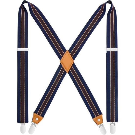 PIERROT Bretelles Homme Larges Made In France - Elastique Ultra Résistant & 4 Clips Extra Fort En X - Taille Ajustable Jusqu'à 130cm - Garantie à Vie - Fabrication Artisanale
