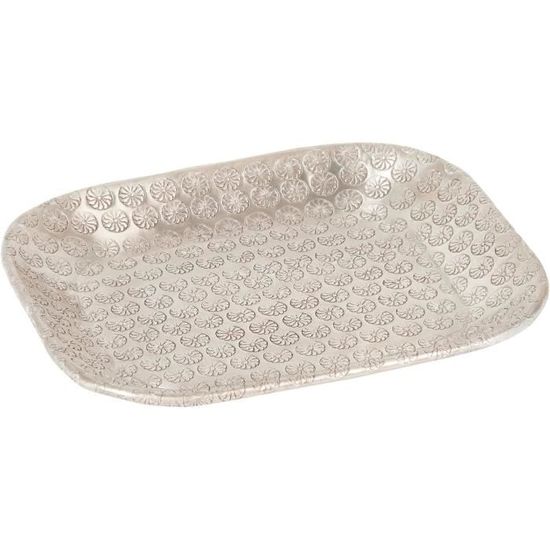 Plat De Service Carré Artisanal - Tunisie - Céramique Bleu Et Beige - 26 Cm
