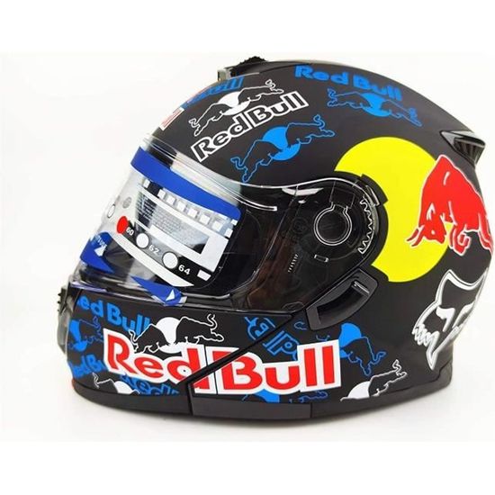 Modulable Flip-Up Integral Helmet, Casque Moto Modulable Red Bull ECE Homologué Casque Visière motocross pour Scooter Chopper Casq