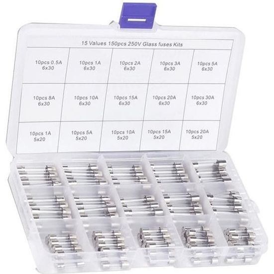 WoshilaoDS Kit 50 Pièces Fusibles Verre à Soufflage Rapide 6x30mm - Assortiment 0.5A à 15A Pour Protection Électronique