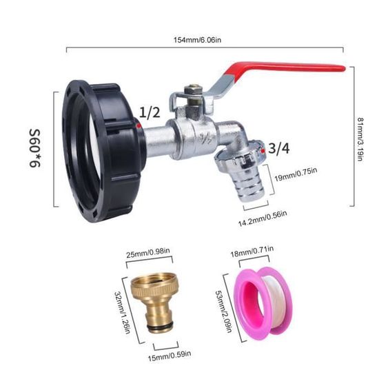 Robinet Cuve 1000L S60X6 IBC Robinet, Adaptateur Exit De Commutateur Bande 45 Degres Tonne Accessoires De Baril Adaptateur Rugueux 2025 32mm Pour Reservoir Deau De Pluie 32mm 92261001
