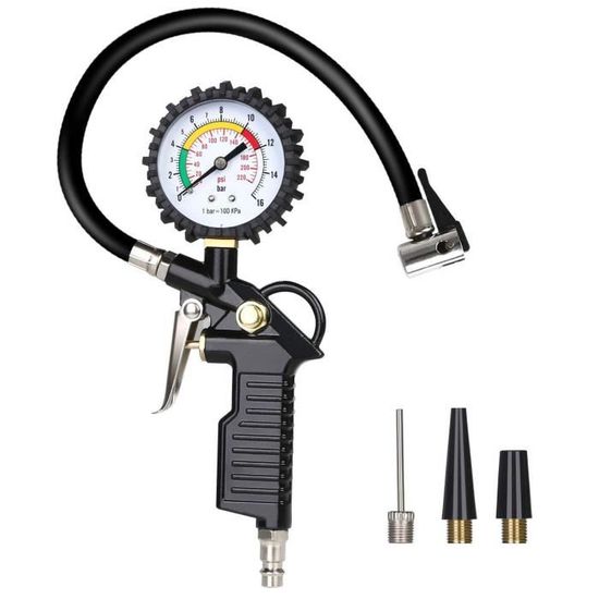 Anykuu Manomètre Numérique Haute Précision 220 PSI – Jauge De Pression Pneus Avec Gonfleur Et 15 Accessoires, Idéal Voiture, Moto, Vélo, Camion