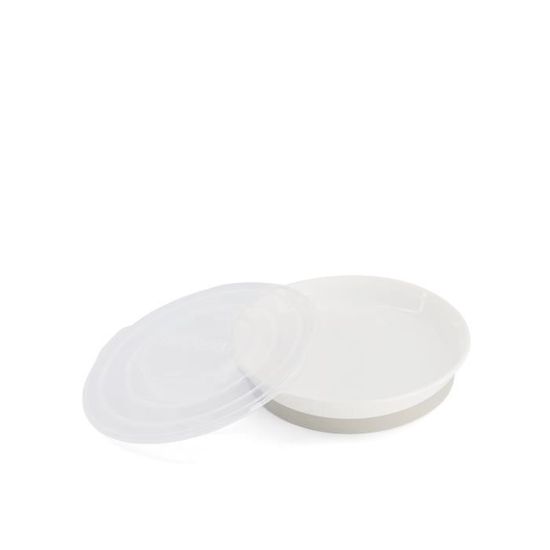 Twistshake Assiette Bébé - Couvercle Hermétique 6m+-Assiette alimentaire entrainement-Plaque de sevrage sans BPA-Alimentation-Blanc