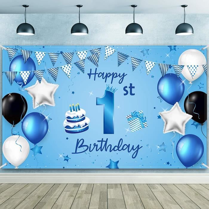 Toile de fond de 1er anniversaire Ballon blanc gâteau  S-3081