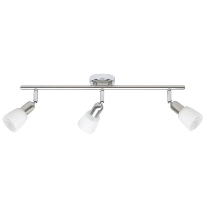 BRILLIANT Plafonnier barre à 3 lumières Sofia hauteur 10 cm E14 40W acier, chrome et blanc
