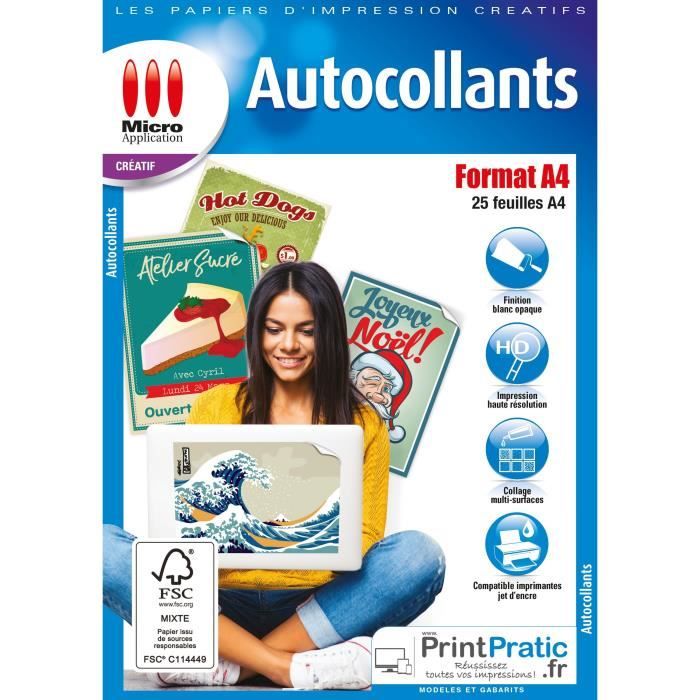 Autocollants Format A4 - 25 feuilles A4 blanches mates