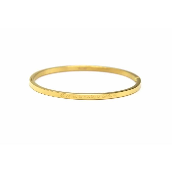 BC2704F - Bracelet Jonc Fin Acier Doré avec Message Après la pluie, le soleil