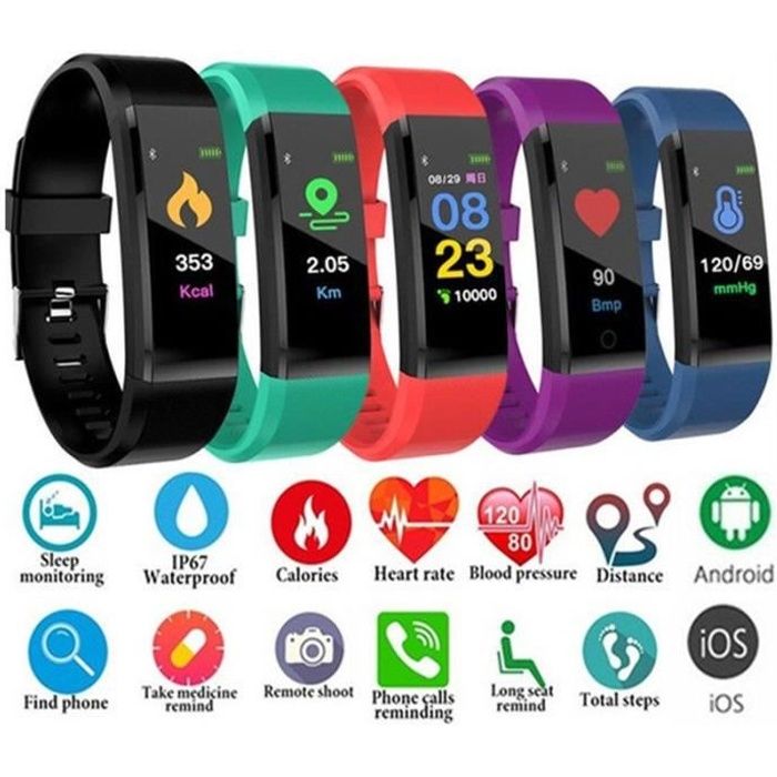 2019 Fitness Montre Intelligente Fréquence Cardiaque Tracker Activité pour les Femmes/Hommes/Enfants Android iOS étanche -VIOLET
