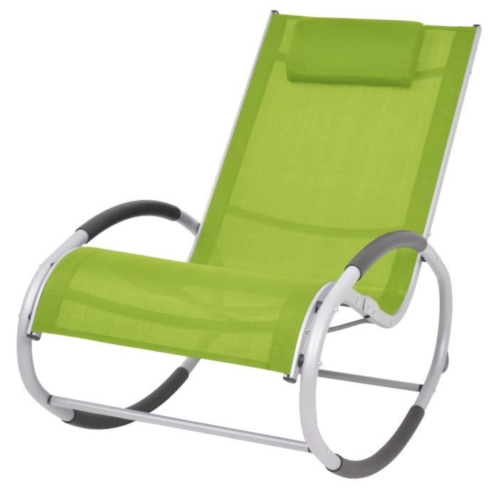 Fauteuil RELAX Chaise à bascule Fauteuil à Bascule d'extérieur Vert Textilène