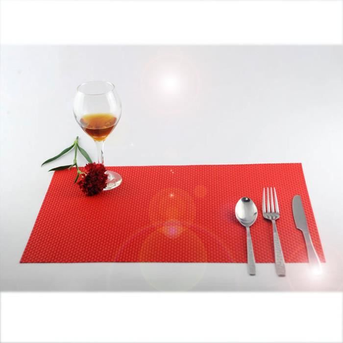 4pcs Sets de Table en PVC Antidérapage - Isolant - 45x30 cm - Tapis de Table Lavable pour Cuisine Occidentale Rouge