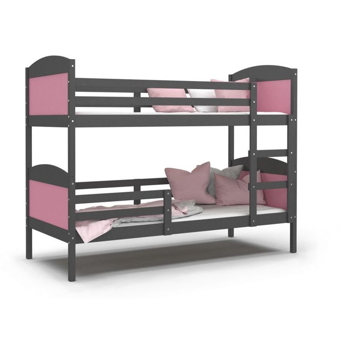 LIT SUPERPOSE MATI 90x190 GRIS ROSE Livré avec sommiers.