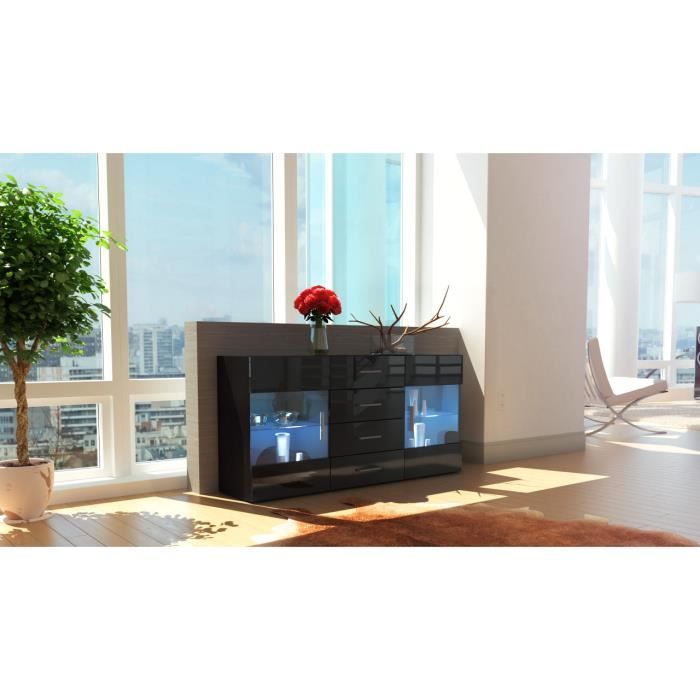 buffet noir vitrines 139 cm laqué