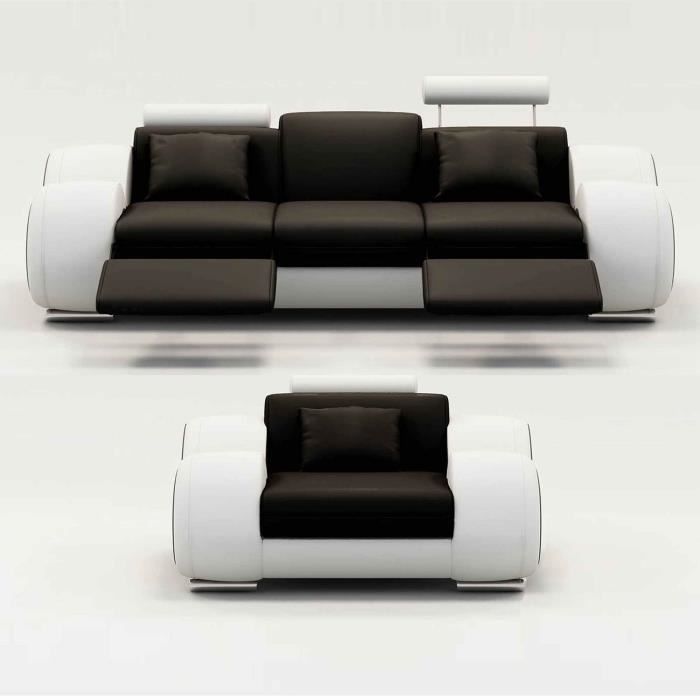 Ensemble cuir relax OSLO 3+1 places noir et blanc