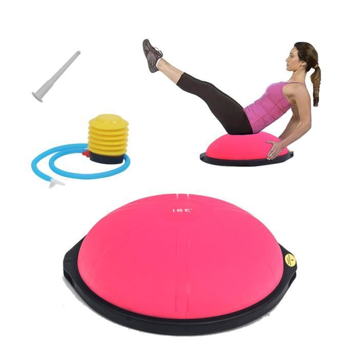 ISE Balance trainer, Demi-Ballon d’Entraînement Ø 64 cm,avec Câbles de Resistance et Pompe,pour Yoga, Gymnastique,Rose