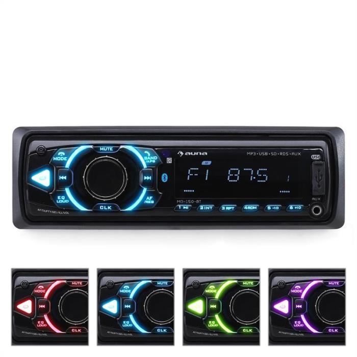 auna MD-150-BT Autoradio numérique avec interface Bluetooth , tuner AM / FM / RDS EON , ports USB / SD compatibles MP3 et entrée AUX