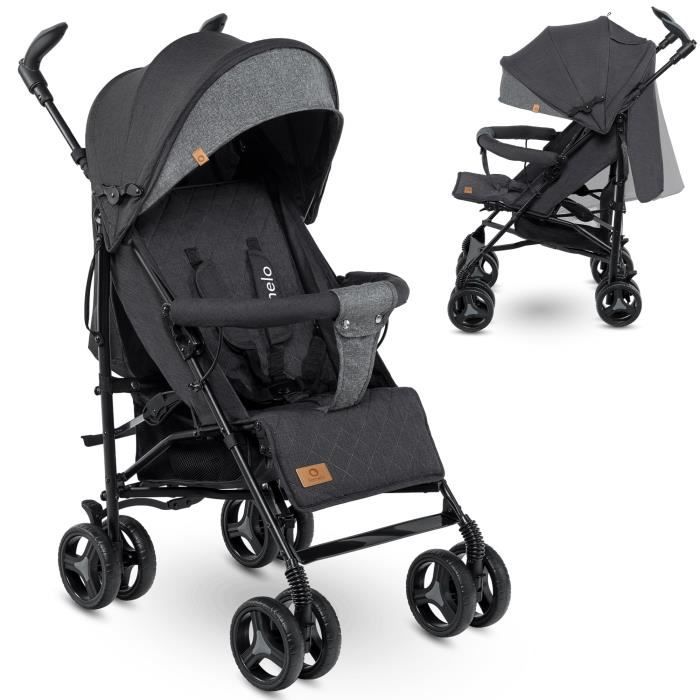 LIONELO Poussette canne bébé Irma légère pliable avec accessoires - Noir