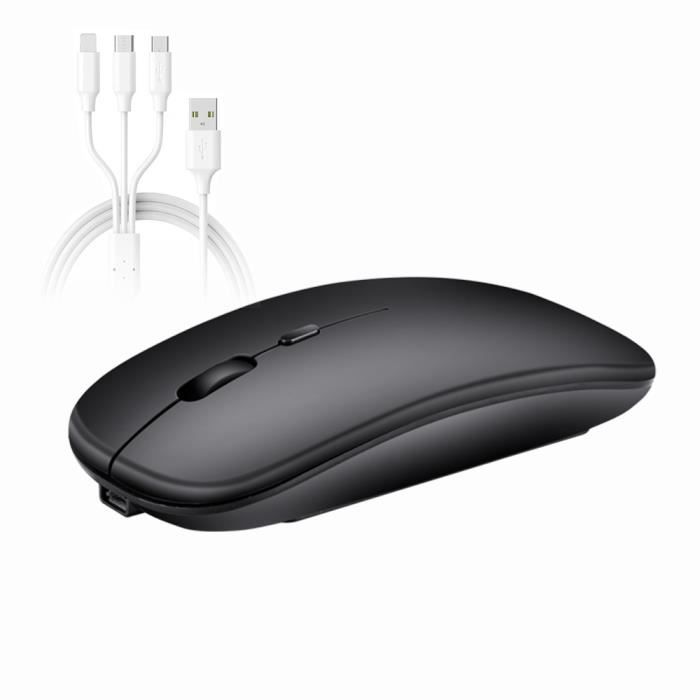 PHAUDIC® Souris Sans Fil Bluetooth Rechargeable Avec Nano USB Bimode Souris Silencieuxse Optique Ergonomique Maison / Bureau - Noir