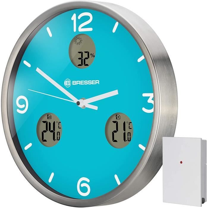 Bresser horloge murale MyTime io NX30 cm aluminium bleu/argent