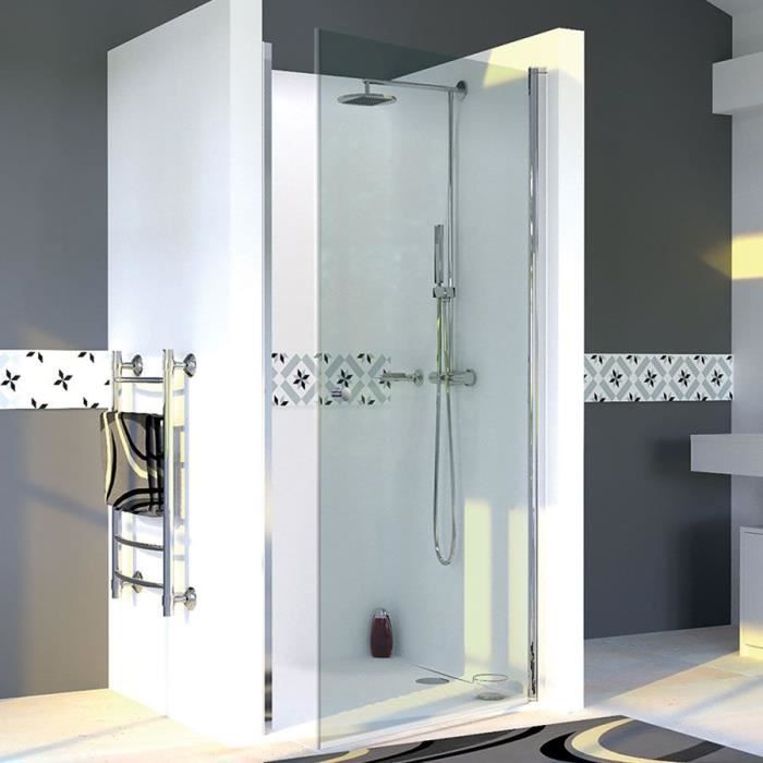 CREAZUR Porte de douche pivotante Dylane - 80 x 190 cm - Verre trempé 6 mm