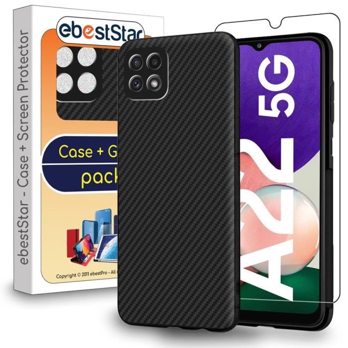 ebestStar ® pour Samsung Galaxy A22 5G - Coque Gel Motif Fibre Carbone Luxe Flex TPU Premium + Film protection écran en VERRE Trempé