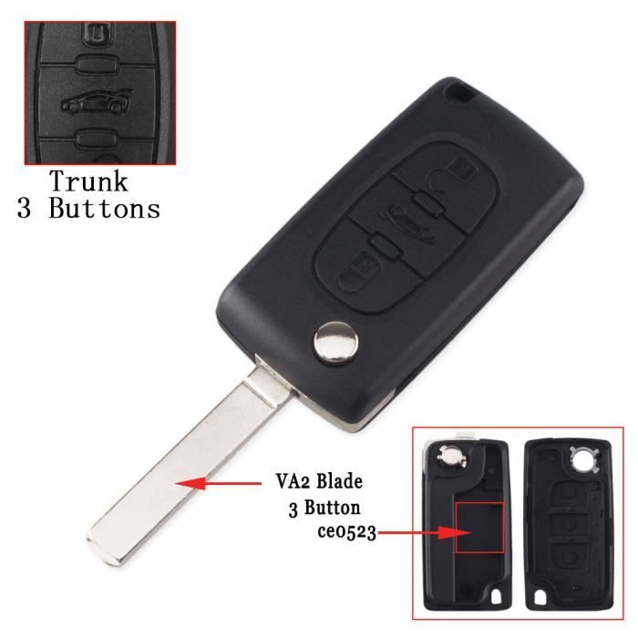 ENERGY01 3 Boutons Coque Clé Peugeot 407 307 308 607 CE0523 VA2 Lame sans RAYNURE -Emplacement de la Pile sur la Carte éléctronique