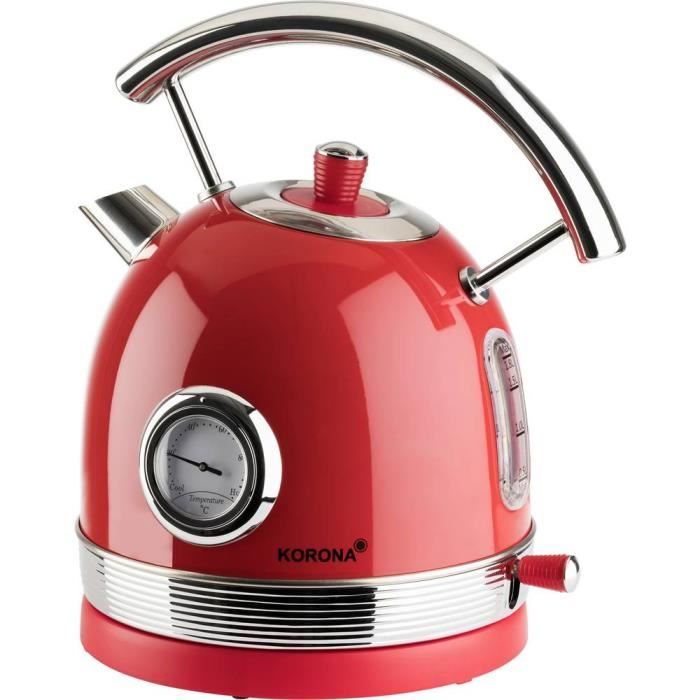 Korona 20667 Bouilloire rétro | Rouge | Affichage rétro de la température | 2200 Watt | 1,8 L