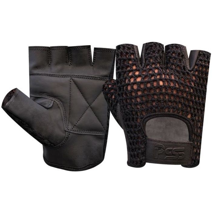 GANTS DE FITNESS, DE CONDUITE EN CUIR ET A MAILLES EPAISSES - NOIR